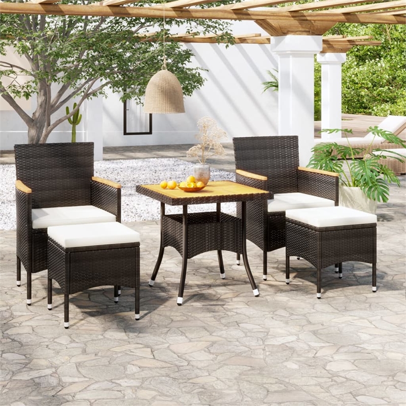 vidaXL Garden Dining Set in Black/Cream White Poly Rattan Medium