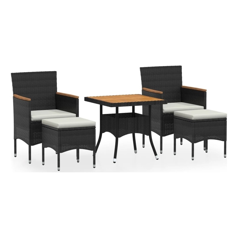 vidaXL Garden Dining Set in Black/Cream White Poly Rattan Medium
