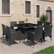 vidaXL Dining Set in Black Poly Rattan Large Removable Covers