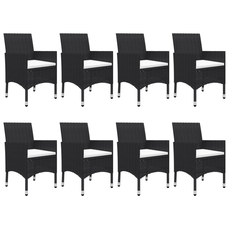 vidaXL Dining Set in Black Poly Rattan Large Removable Covers