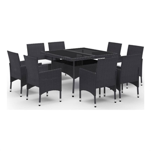 vidaXL Dining Set in Black Poly Rattan Large Removable Covers