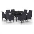 vidaXL Dining Set in Black Poly Rattan Large Removable Covers