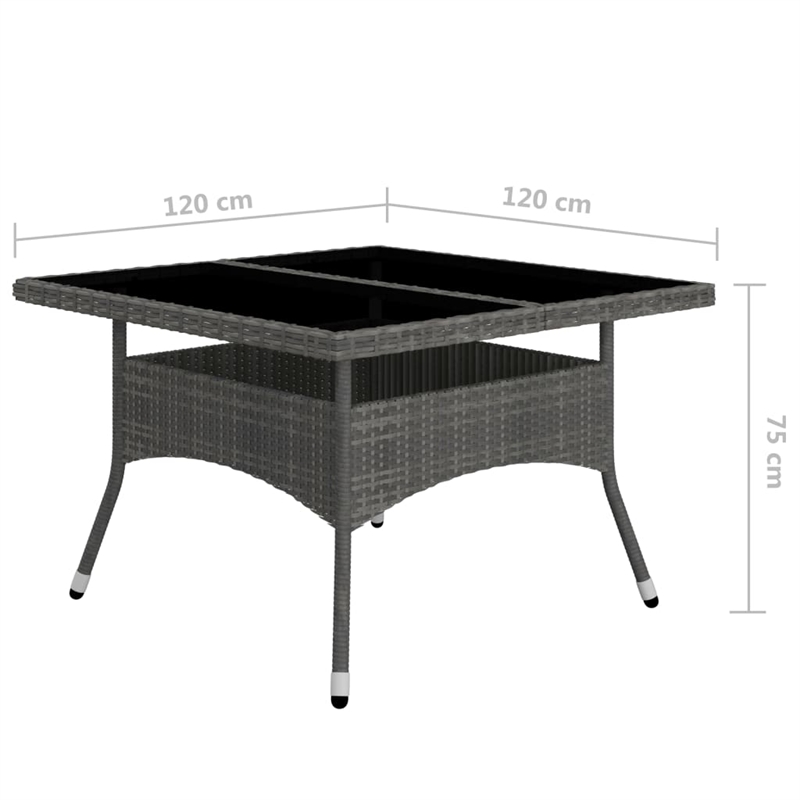 vidaXL Dining Set in Gray Poly Rattan/Tempered Glass/Powder-Coated Steel
