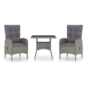 vidaXL Poly Rattan 3-Piece Garden Dining Set in Gray