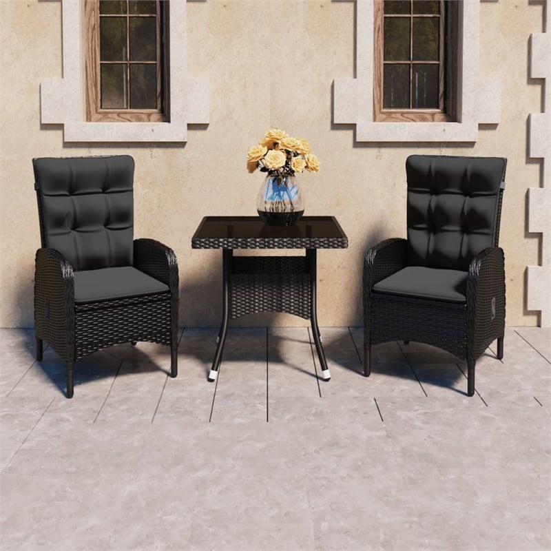 vidaXL Garden Dining Set in Black Poly Rattan/Steel/Glass/Fabric
