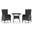 vidaXL Garden Dining Set in Black Poly Rattan/Steel/Glass/Fabric
