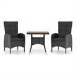 vidaXL Garden Dining Set in Black Poly Rattan/Steel/Acacia Wood/Polyester