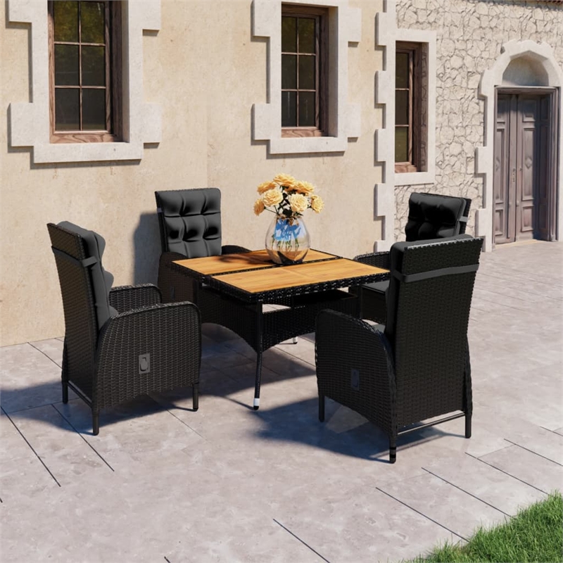 vidaXL Garden Dining Set in Black Poly Rattan/Acacia Wood/Steel