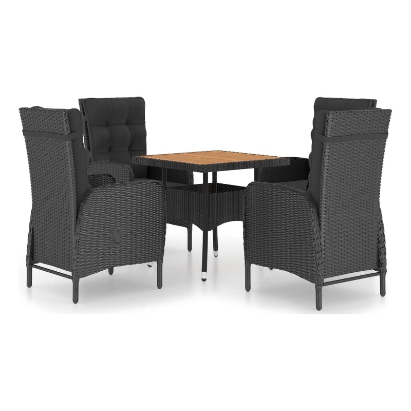 vidaXL Garden Dining Set in Black Poly Rattan/Acacia Wood/Steel