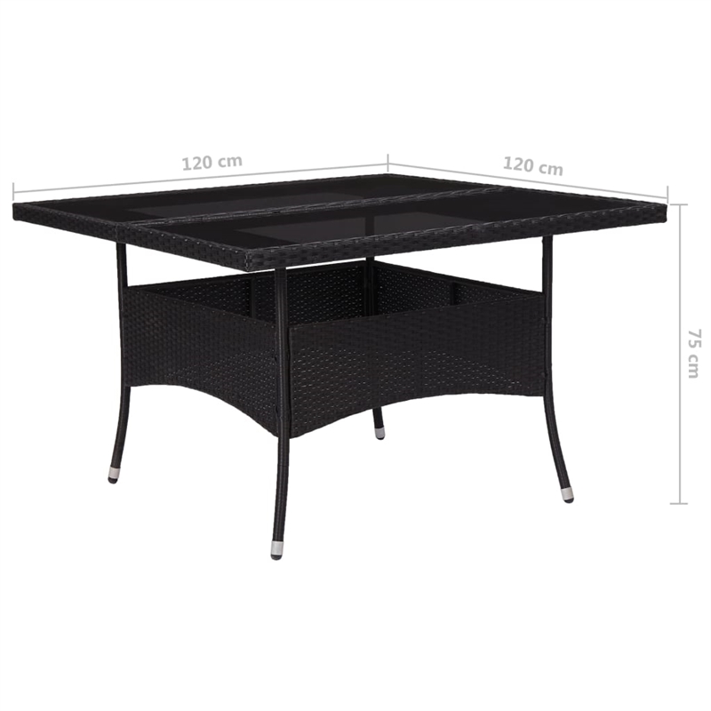 vidaXL Garden Dining Set in Black Poly Rattan/Steel/Glass/Fabric Large