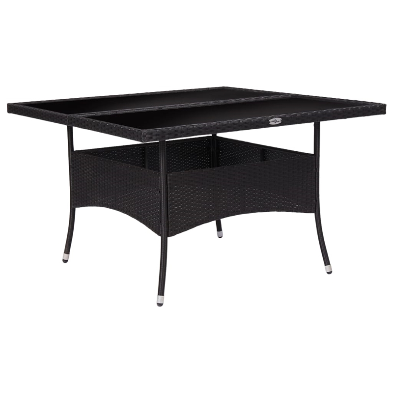 vidaXL Garden Dining Set in Black Poly Rattan/Steel/Glass/Fabric Large