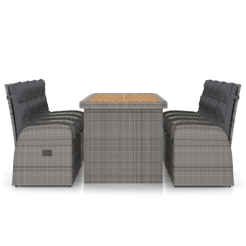 vidaXL Outdoor Dining Set in Gray Poly Rattan/Dark Gray Cushion