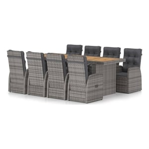vidaXL Outdoor Dining Set in Gray Poly Rattan/Dark Gray Cushion