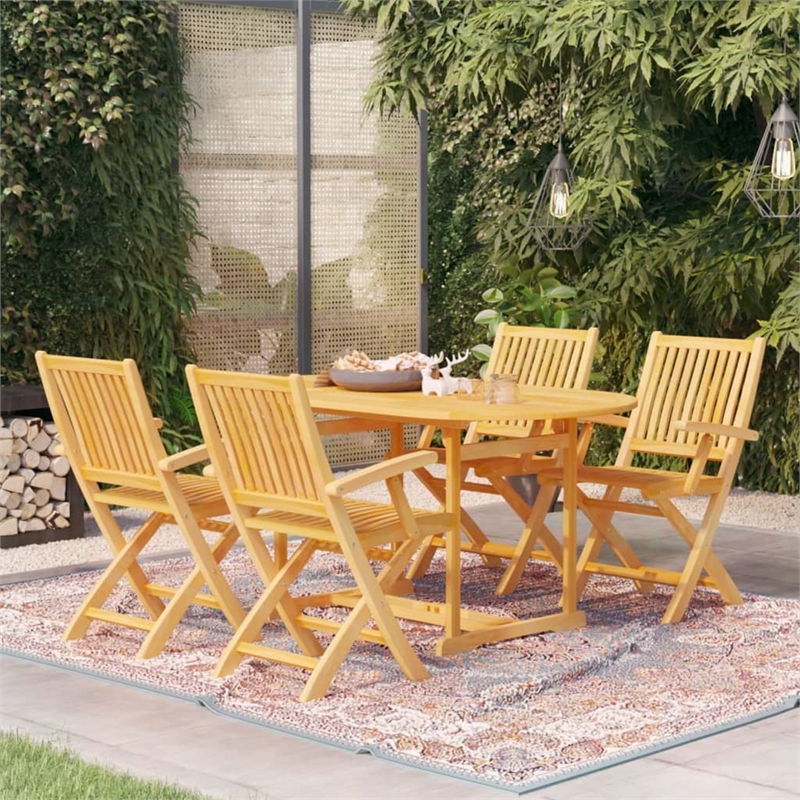 vidaXL Garden Dining Set in Warm Brown Fine Sanded Teak Hardwood Medium