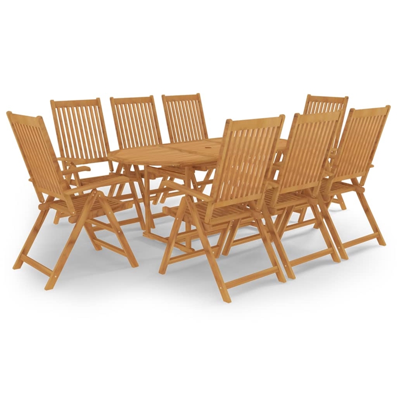 vidaXL Fine Sanded Teak Hardwood Large Garden Dining Set in Warm Brown