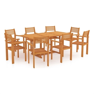 vidaXL Garden Dining Set in Warm Brown Solid Teak Wood Standard Stackable