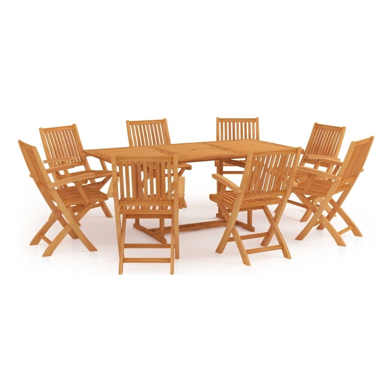 vidaXL Fine Sanded Teak Hardwood Large Garden Dining Set Natural Teak
