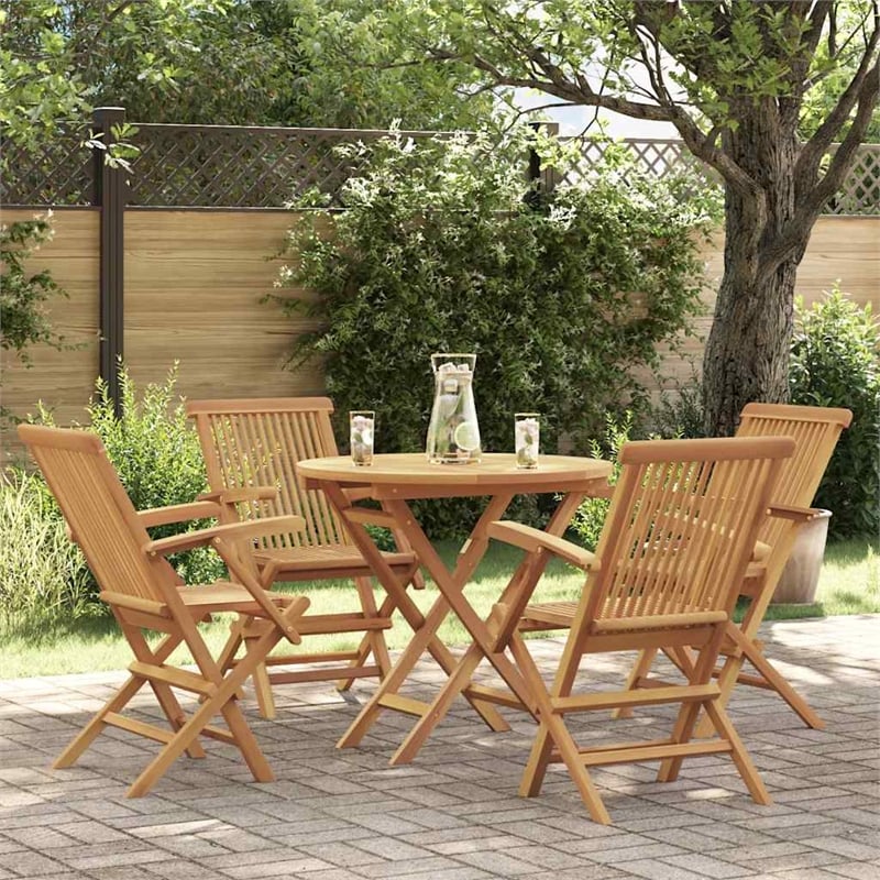 vidaXL Fine Sanded Teak Hardwood Medium Garden Dining Set in Warm Brown