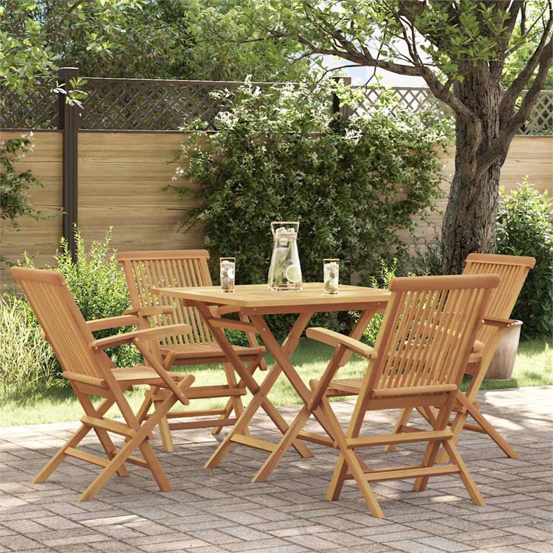 vidaXL Fine Sanded Teak Hardwood Garden Dining Set in Warm Brown