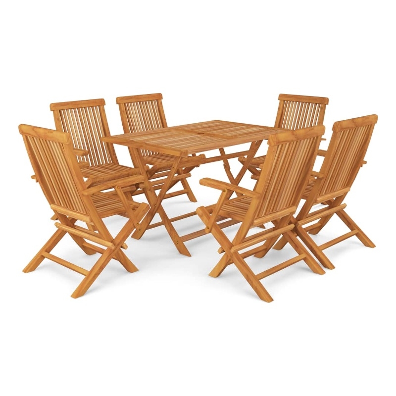 vidaXL Solid Teak Wood Medium Foldable Garden Dining Set in Warm Brown