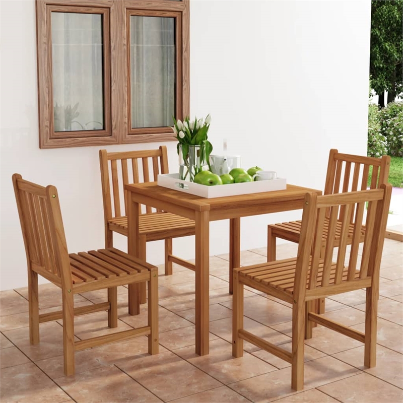 vidaXL Fine Sanded Teak Hardwood Medium Garden Dining Set in Warm Brown