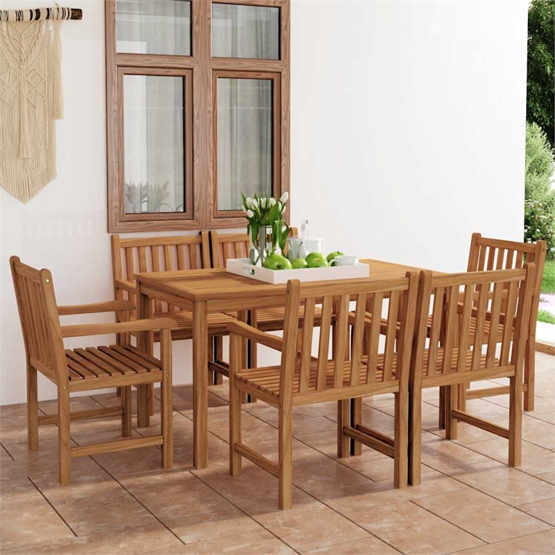 vidaXL Fine Sanded Teak Hardwood Garden Dining Set in Natural Teak
