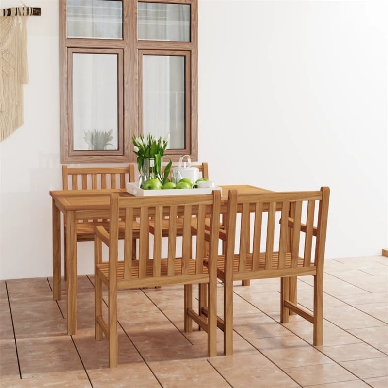 vidaXL Solid Teak Wood Medium Garden Dining Set in Warm Brown