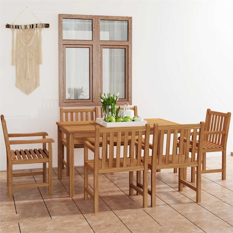 vidaXL 7 Piece Solid Teak Wood Garden Dining Set in Natural Teak
