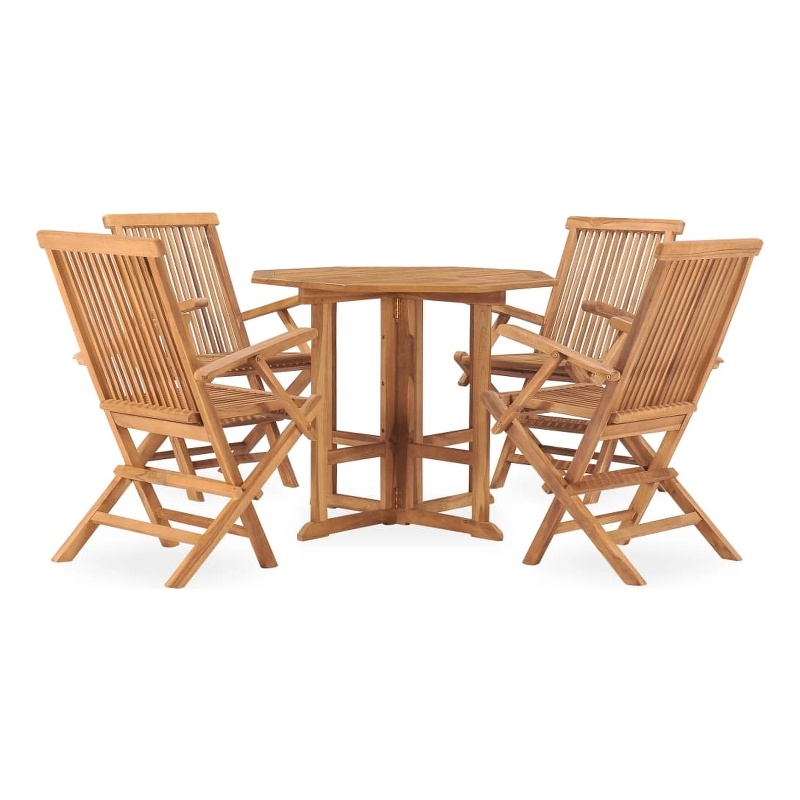 vidaXL 5 Piece Teak Wood Outdoor Dining Set in Natural Teak
