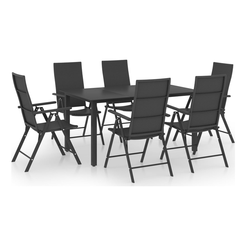 vidaXL PE Rattan/Glass/Aluminum Standard Foldable Dining Set in Black