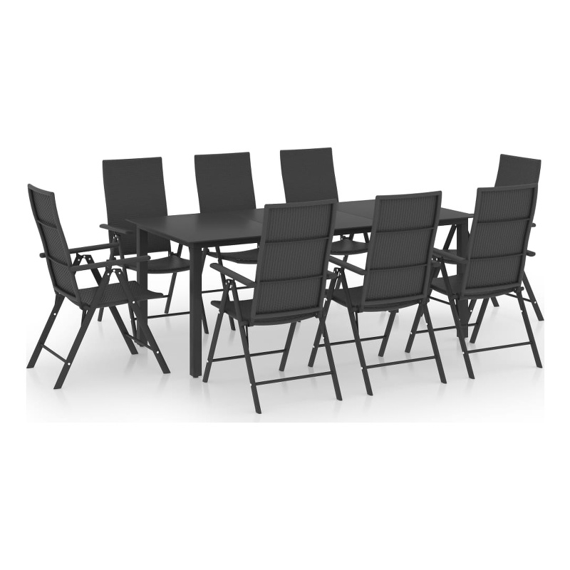 vidaXL Glass/Aluminum/PE Rattan Dining Set in Black