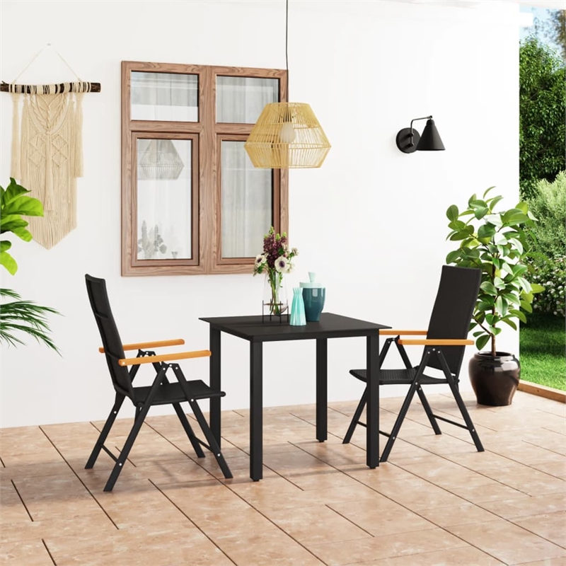 vidaXL PE Rattan/Aluminum Medium Dining Set in Black/Brown