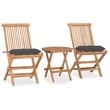 vidaXL Teak 3 Piece Set Foldable Round Outdoor Dining Set in Gray
