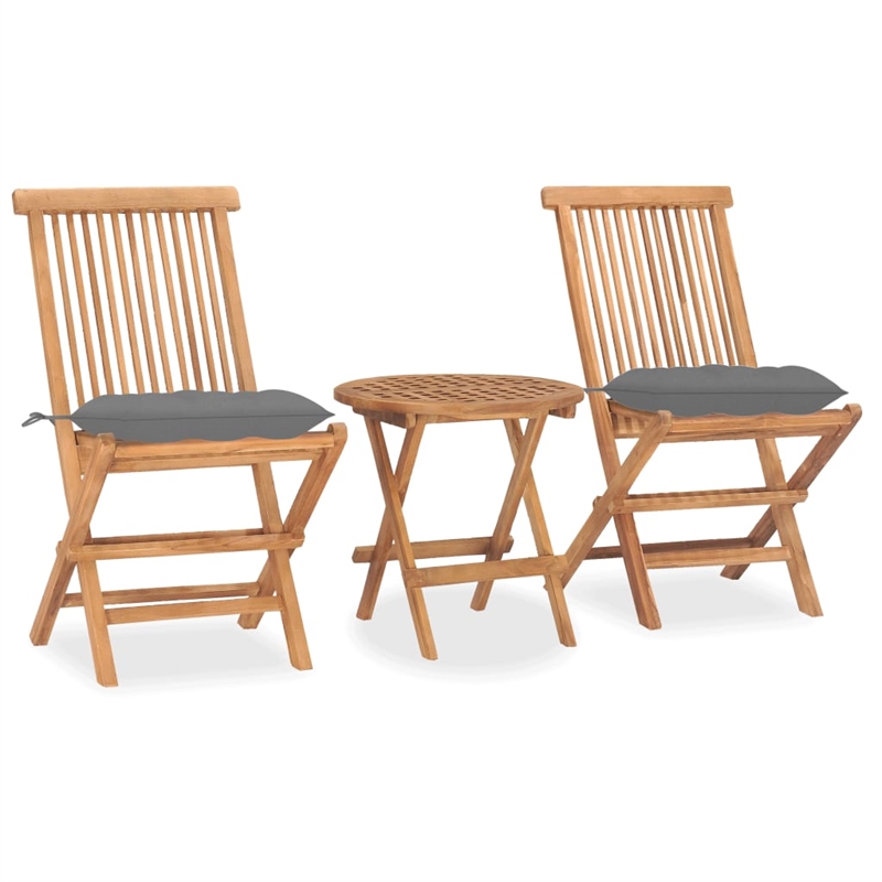vidaXL Teak Wood Small Foldable Outdoor Dining Set in Gray