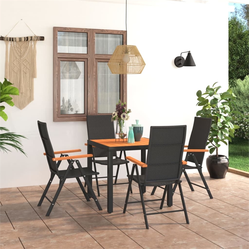 vidaXL PE Rattan Standard Durable Dining Set in Black/Brown