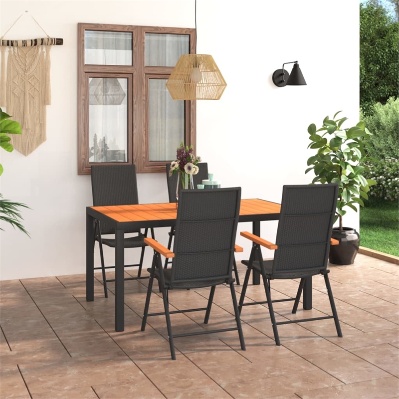 vidaXL 5 Piece PE Rattan/Aluminium Dining Set in Black/Brown
