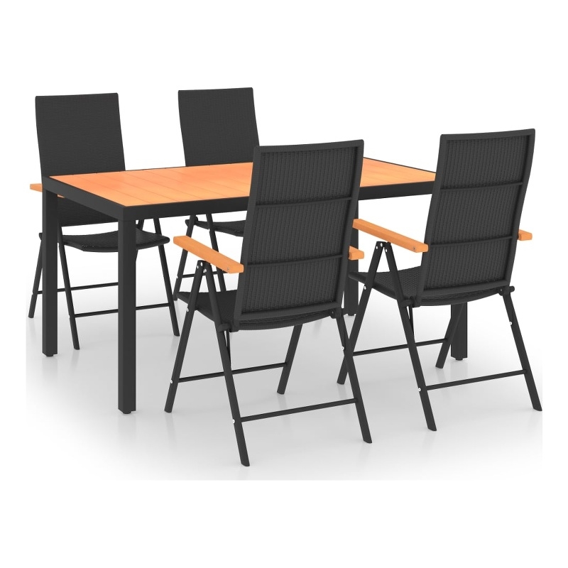 vidaXL 5 Piece PE Rattan/Aluminium Dining Set in Black/Brown