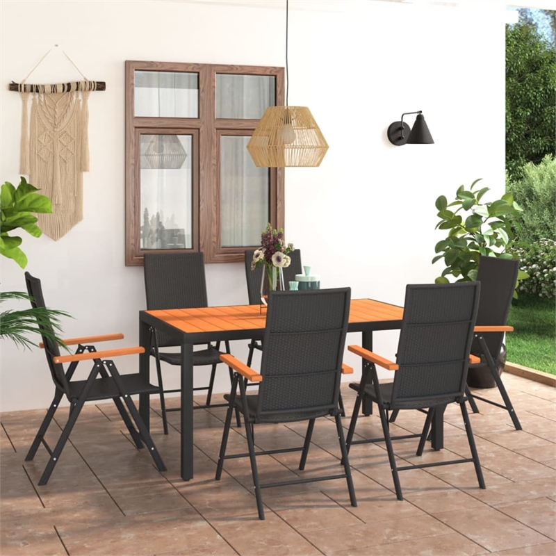 vidaXL PE Rattan/Aluminium Medium Dining Set in Black/Brown