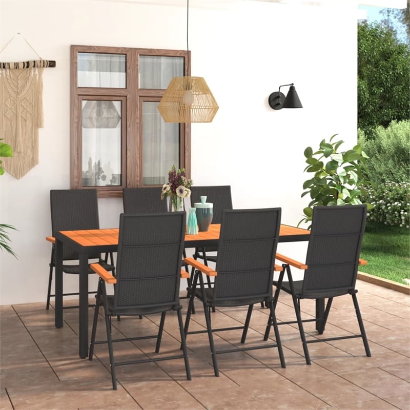 vidaXL Aluminum Frame/PE Rattan Large Dining Set in Black/Brown