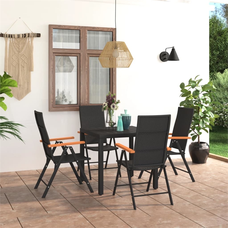 vidaXL 5 Piece PE Rattan/Aluminum Dining Set in Black/Brown