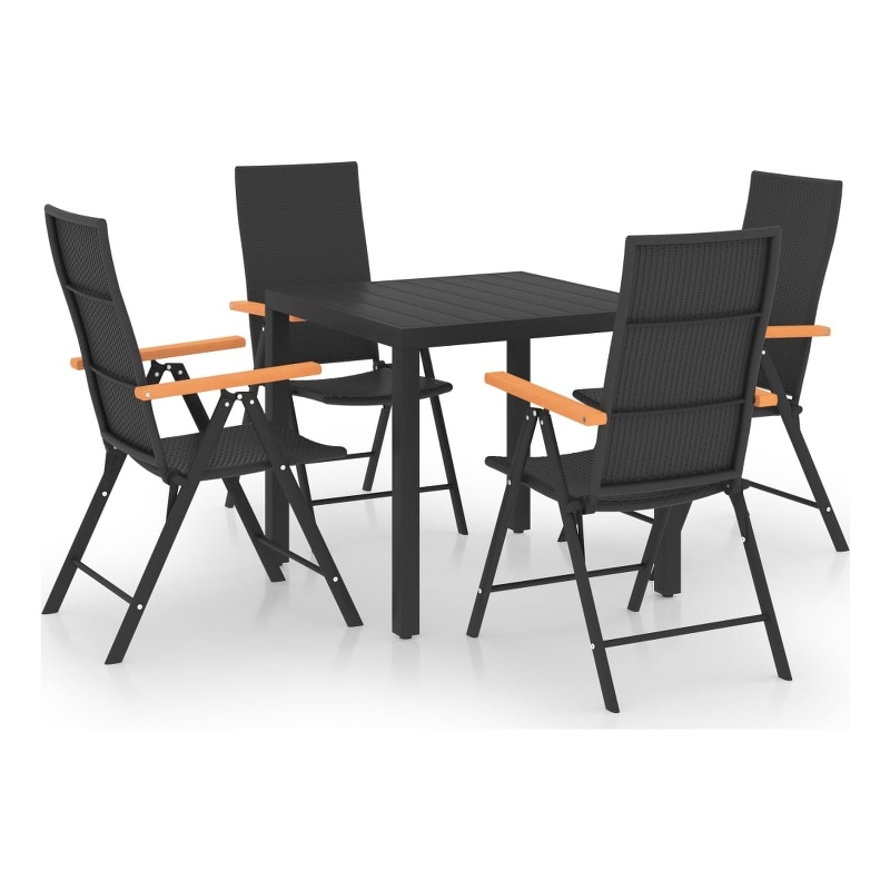 vidaXL 5 Piece PE Rattan/Aluminum Dining Set in Black/Brown