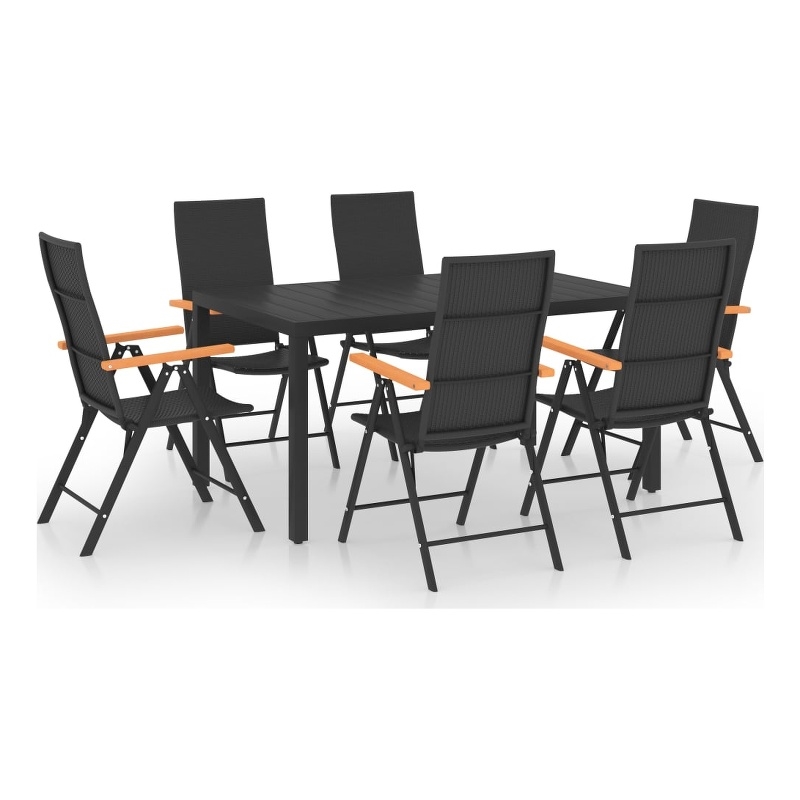 vidaXL 7 Piece Aluminum/PE Rattan Dining Set in Black/Brown