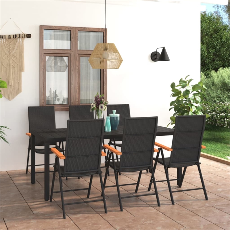 vidaXL 7 Piece Aluminum/PE Rattan Dining Set in Black/Brown