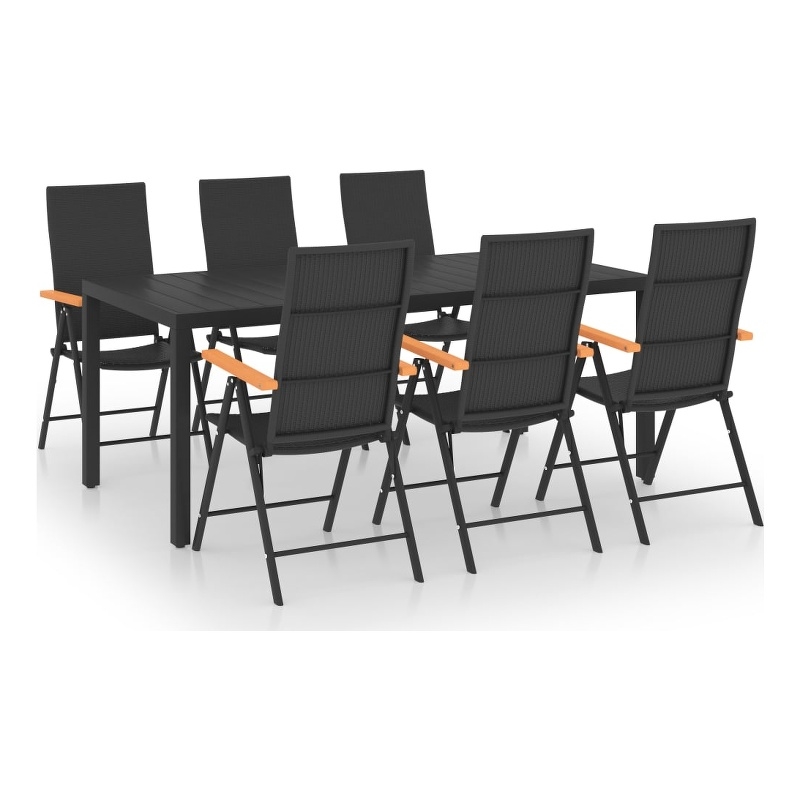 vidaXL 7 Piece Aluminum/PE Rattan Dining Set in Black/Brown