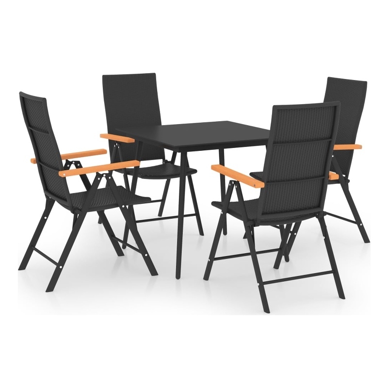 vidaXL PE Rattan/Glass/Aluminium/WPC Medium Dining Set in Black/Brown