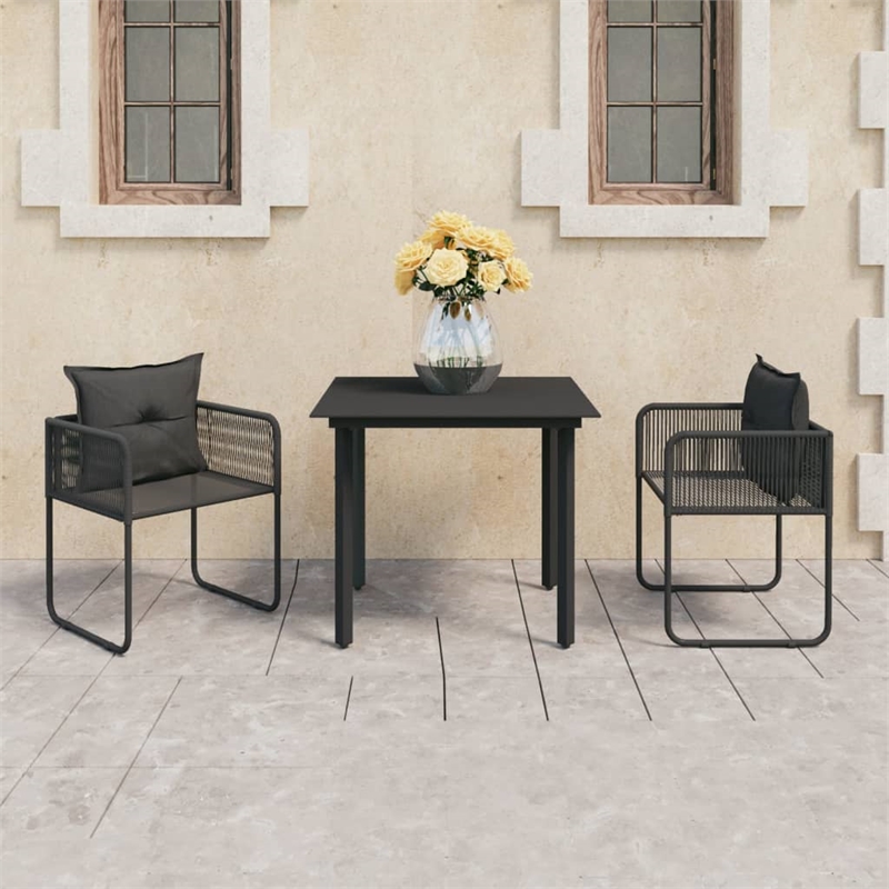 vidaXL PVC Rattan Medium Durable Square Dining Set in Black