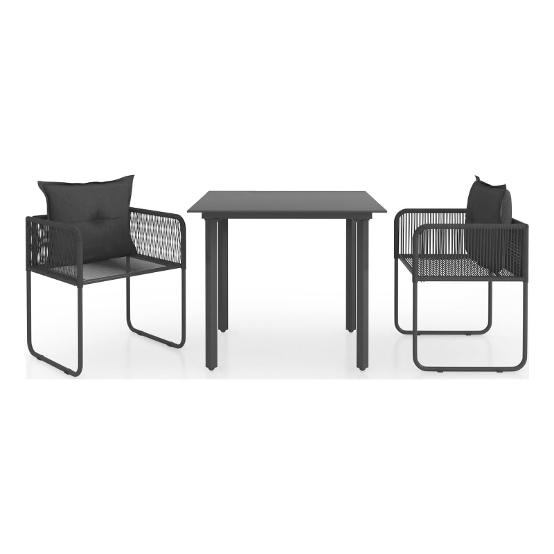 vidaXL PVC Rattan Medium Durable Square Dining Set in Black