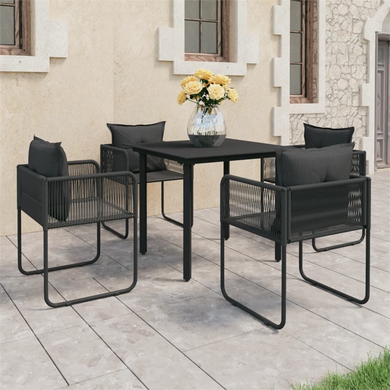 vidaXL PVC Rattan/Glass/Powder-Coated Steel Medium Dining Set in Black