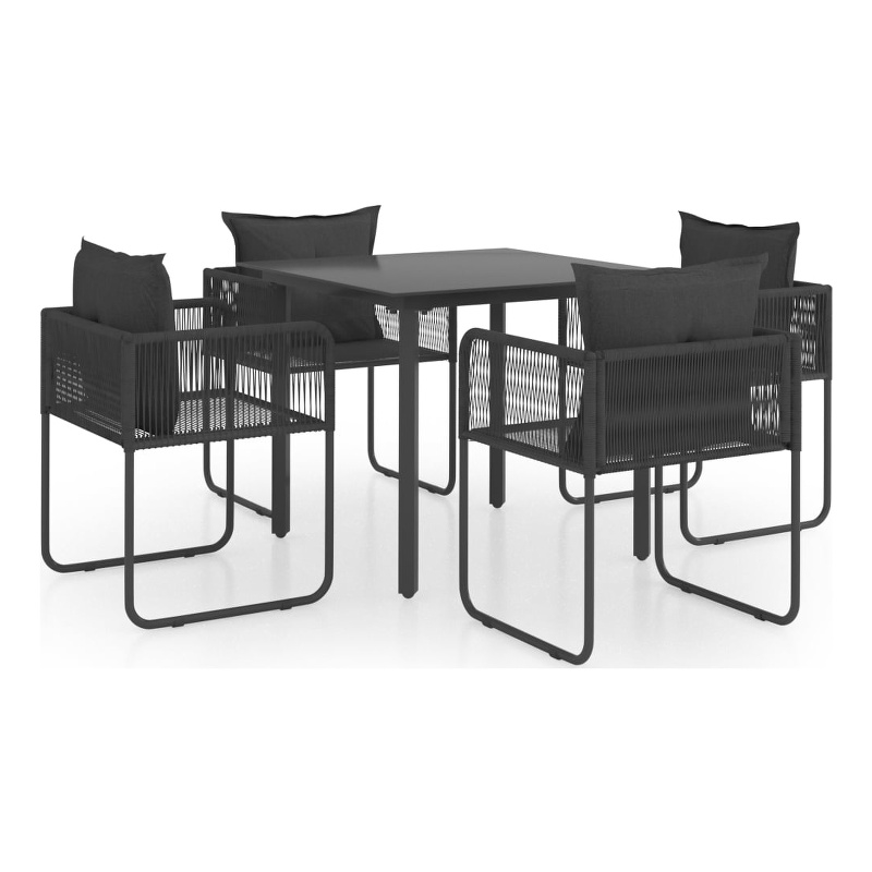 vidaXL PVC Rattan/Glass/Powder-Coated Steel Medium Dining Set in Black
