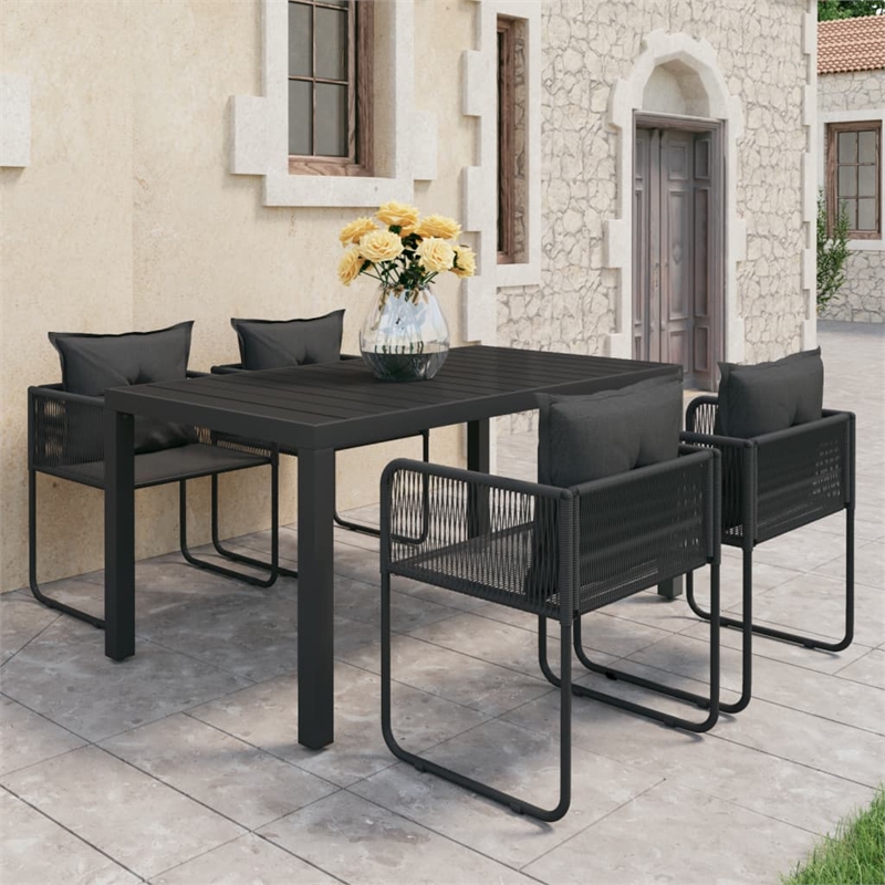 vidaXL PVC Rattan/Powder-Coated Steel/Aluminum Dining Set in Black